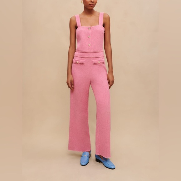 Maje Pink Tweed Wide-Leg Jumpsuit (Pant Suit) Size 38 / US 6 NWOT - Picture 6 of 10